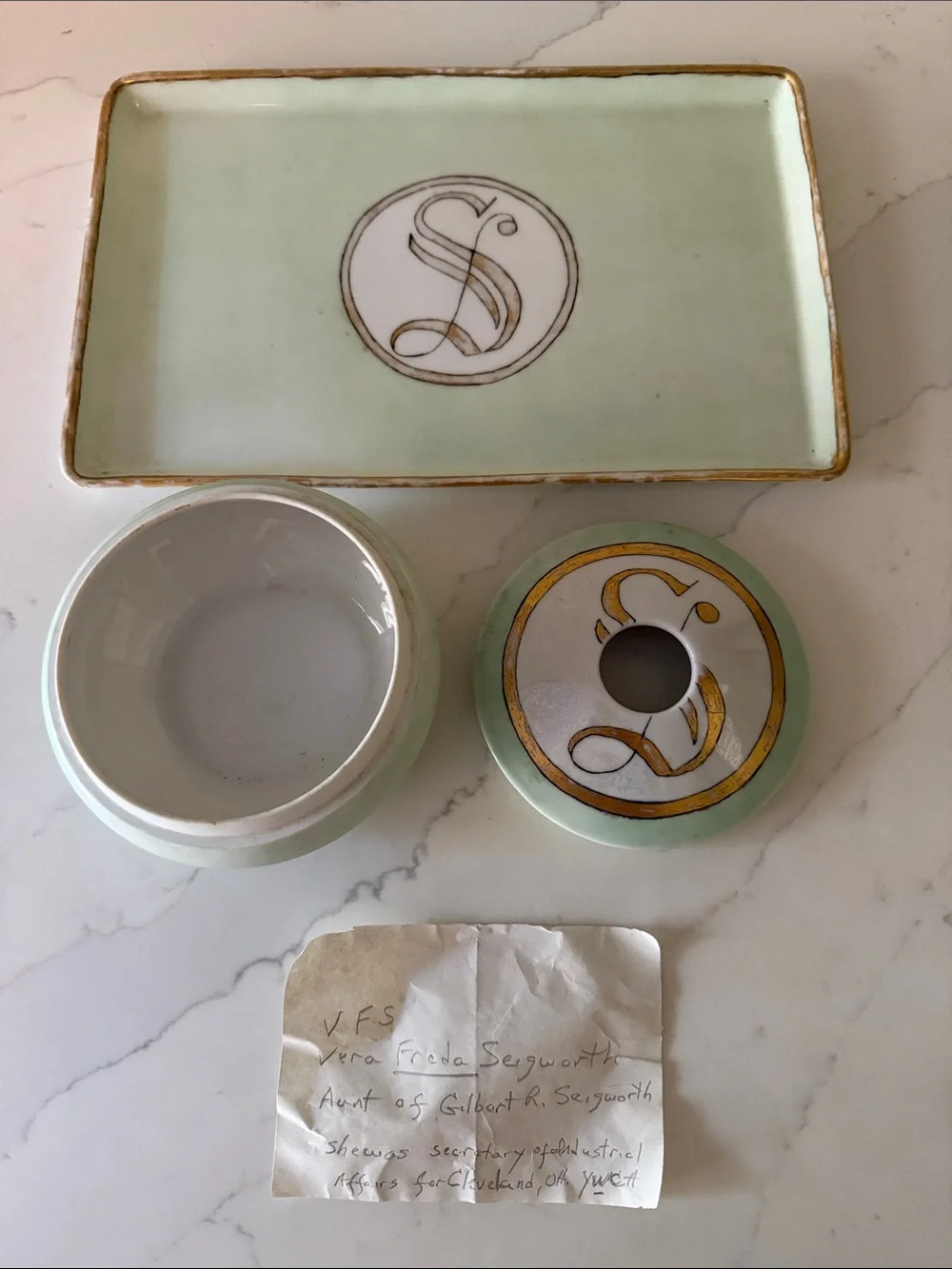 Antique Bavarian Porcelain Hair Receiver Vanity Tray with Provenance Custom